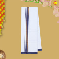 Dark Blue With White Readymade Shirt And Matching Border Dhoti Set for Men