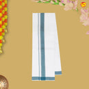 Vivid Bluish Green With White Readymade Shirt And Matching Border Dhoti Set for Men