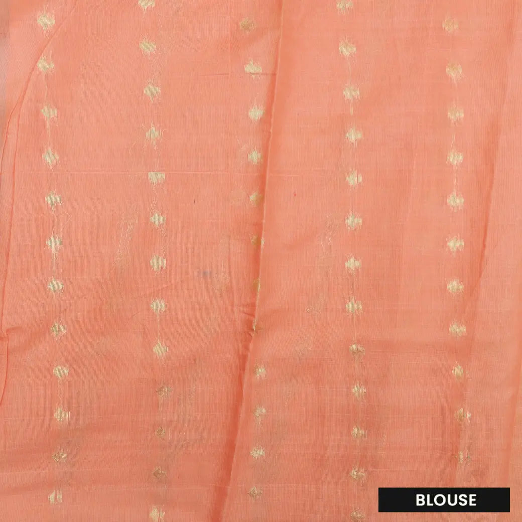 PEACH WITH WHITE FLORAL COPPER JERRY LINEN JACQUARD SAREES