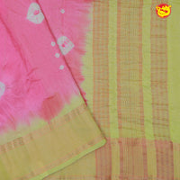 Light rose with green pure chanderi saree with tie and dye prints