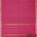 Dark Pink Small Checked Pattern Pure Chettinad Cotton Saree without Blouse