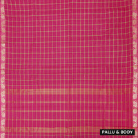 Dark Pink Small Checked Pattern Pure Chettinad Cotton Saree without Blouse