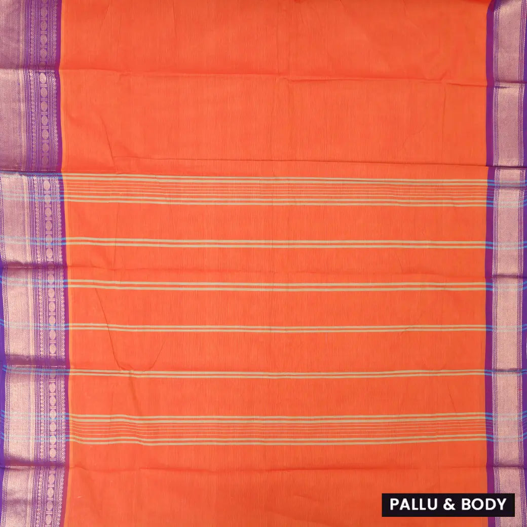 Orange With Purple Pure Chettinad Cotton Saree without Blouse