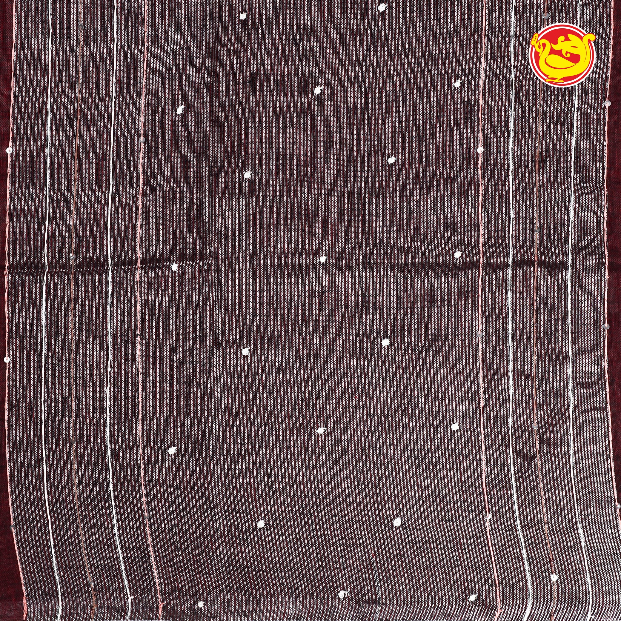 Maroon pure linen saree with hand embroidery