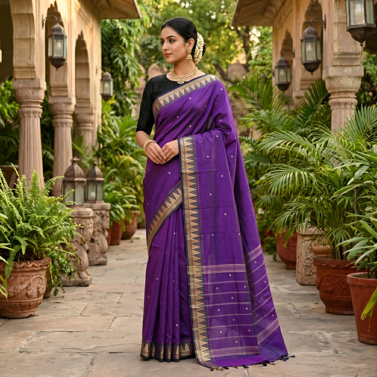Dark Purple  With  Copper Zari  Pure Cotton Saree