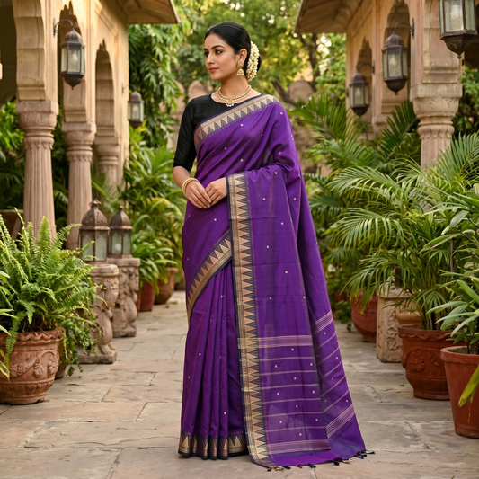 Dark Purple  With  Copper Zari  Pure Cotton Saree