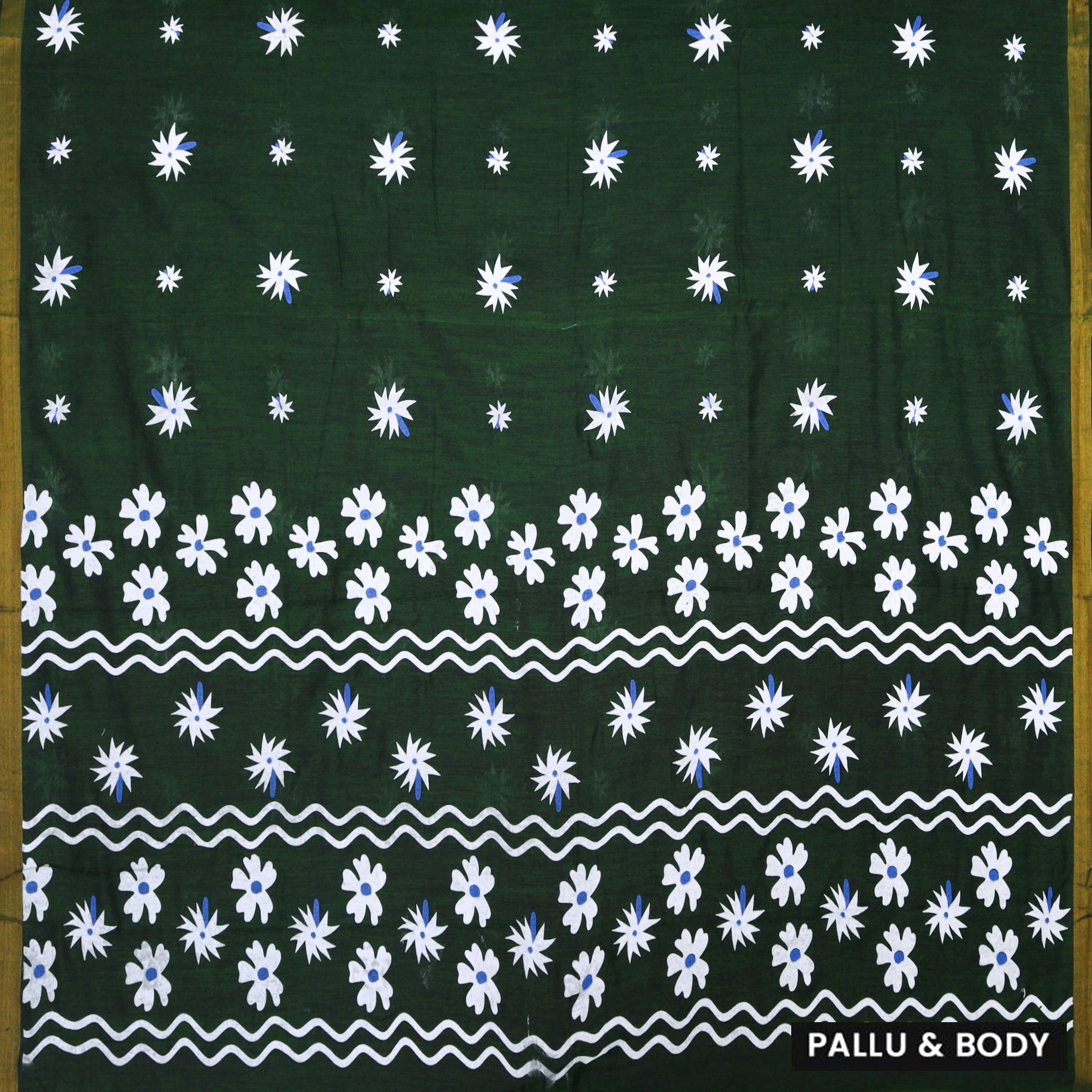 Dark Green Linen Cotton Saree with Contrast Blouse
