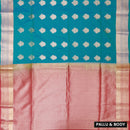 Peacock  Blue with Red Soft Silk Saree