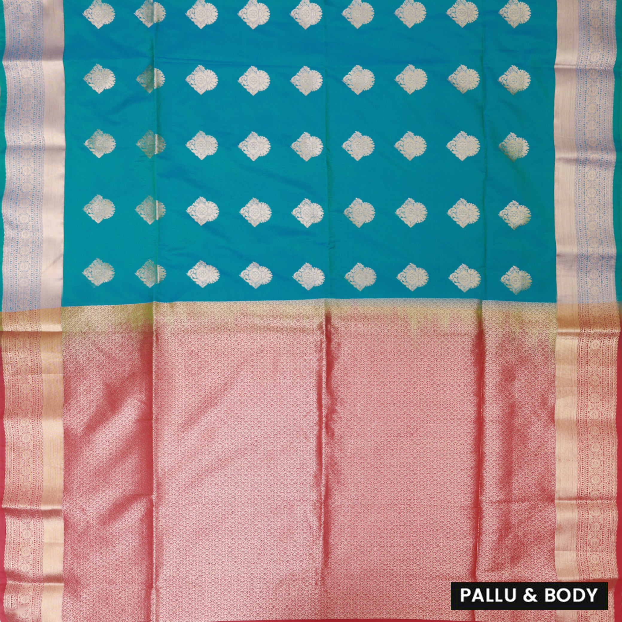 Peacock  Blue with Red Soft Silk Saree