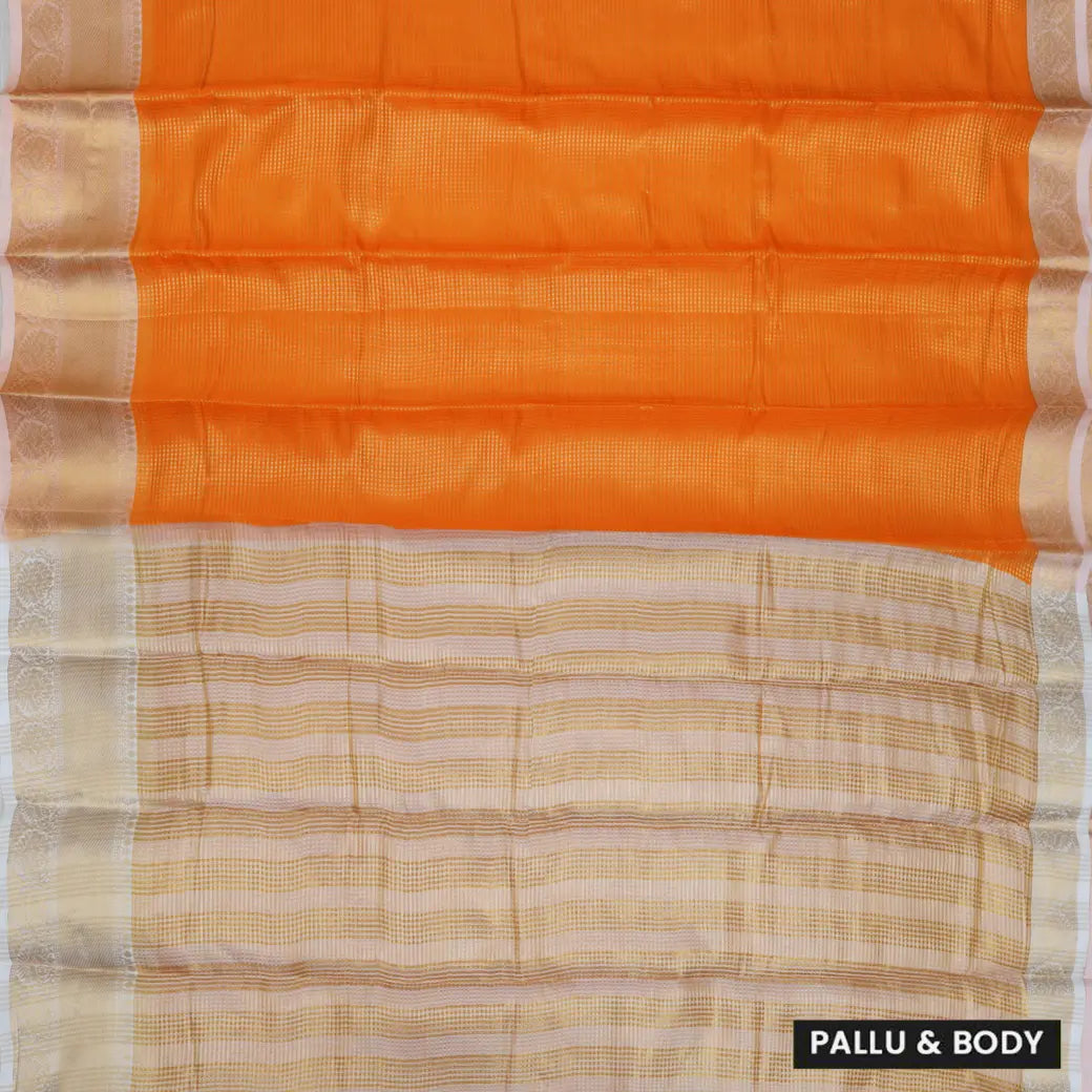 Orange with Gold Tissue Semi Silk Saree