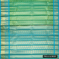 Parrot Green with Sky Blue Border Pure Thirupuvanam Wedding silk saree - Thenianantham