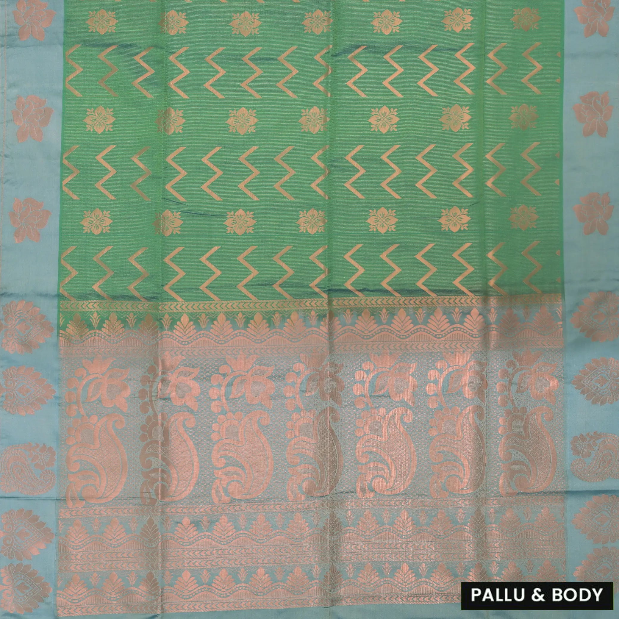 Green with Water Blue Soft Silk Saree