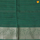 Unique Green Pure Chanderi Silk Saree with Stripes and Digital Art Floral Motifs and Gold Zari Border - Thenianantham