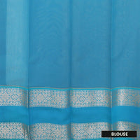 Pastel Green With SkyBlue Checked Silk Cotton Saree