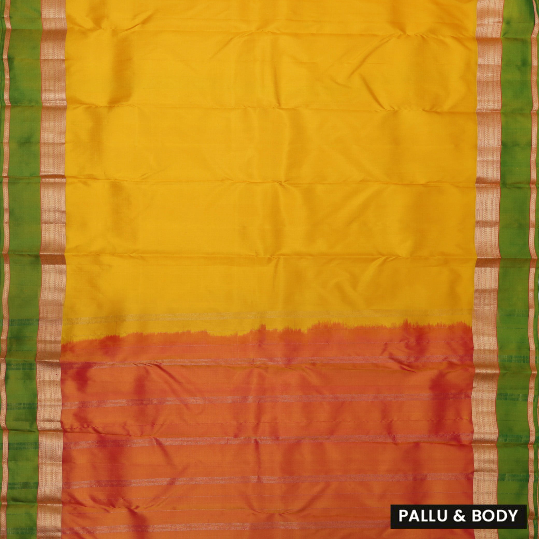 Yellow With Orange Gold Zari Yuvana Semi Soft Silk Saree