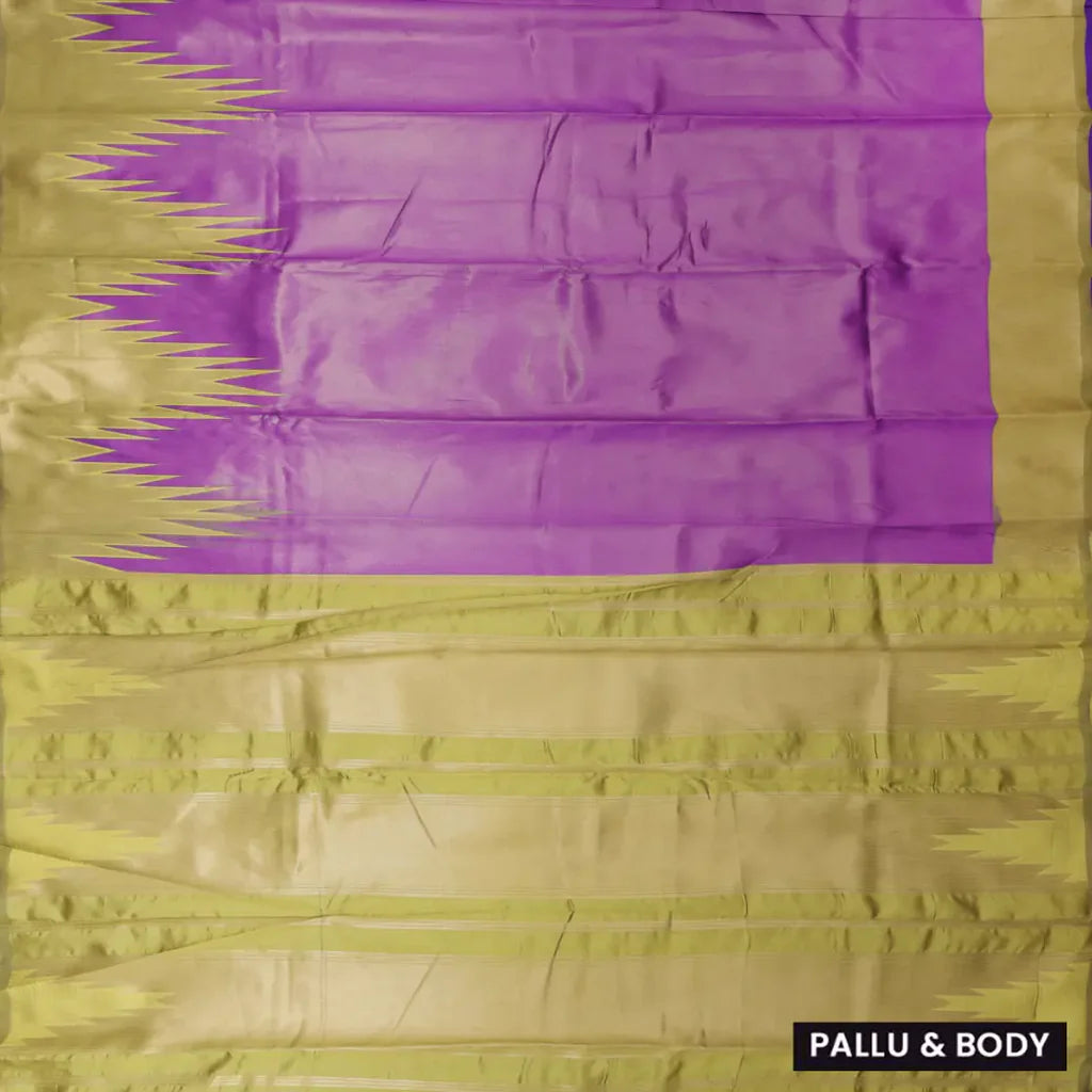 Purple with Light Green Gopuram Semi Silk saree
