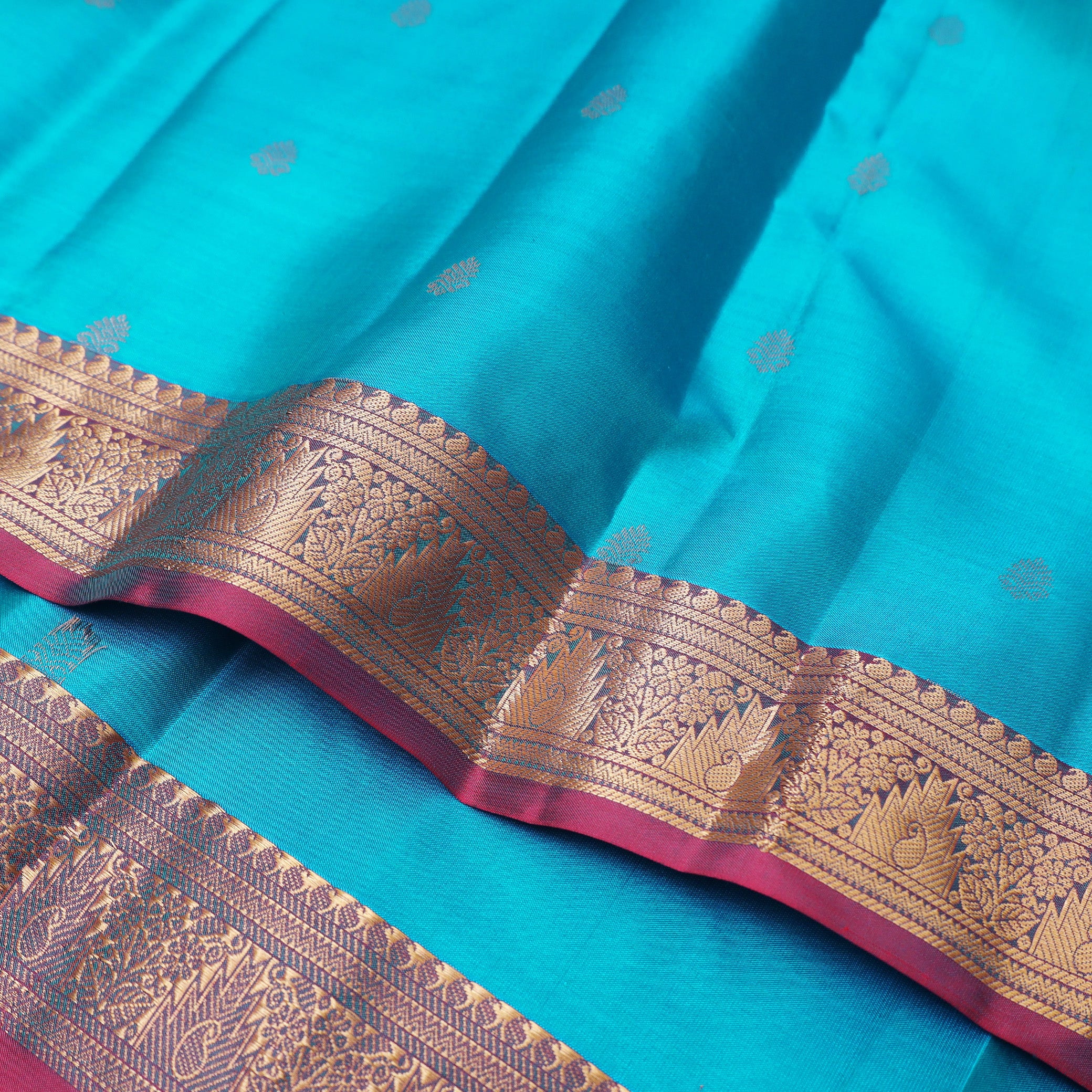 Turquoise Blue with Pink Soft Silk Saree
