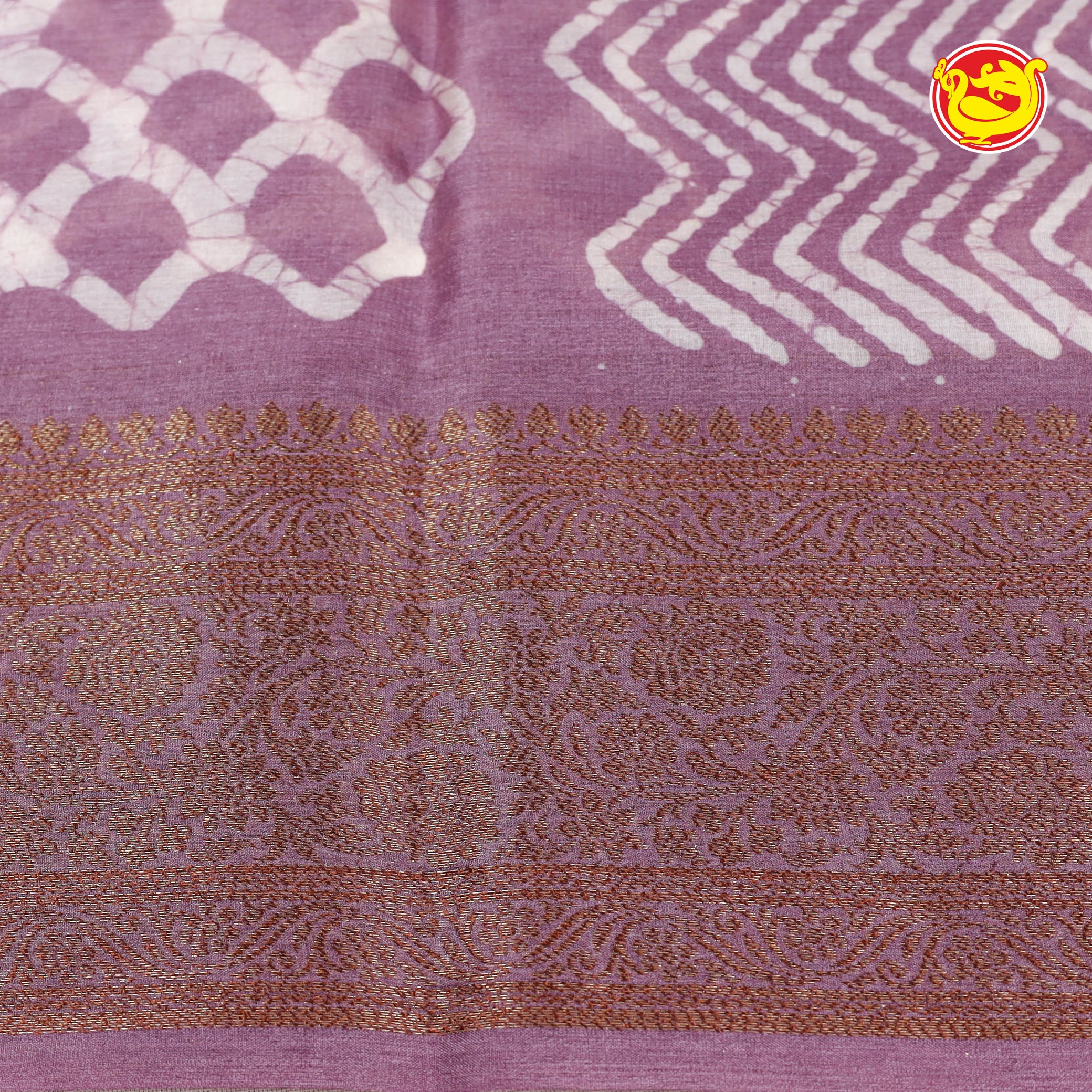 Lilac colour pure tussar saree with batik prints