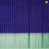 Blue With Pista Green Gold And Silver Floral Buttas Motifs and Stripes Silver Zari Border Yuvana Pure Soft Silk Saree - Thenianantham