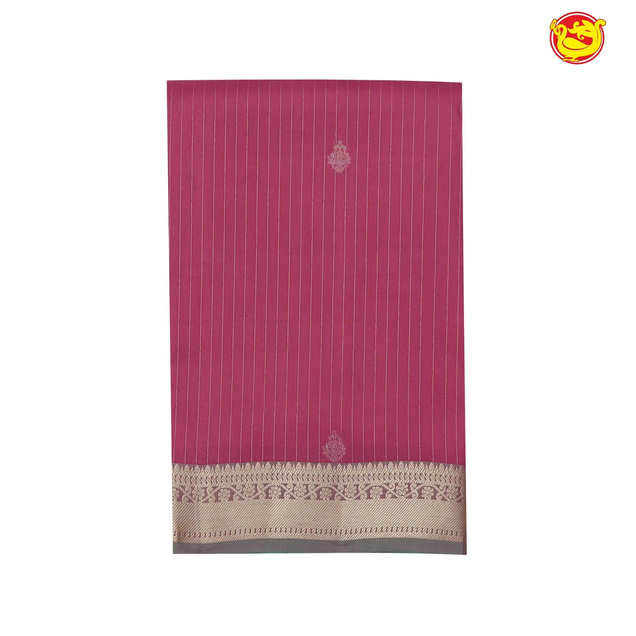 Magenta with pastel green soft silk saree with minimalistic border