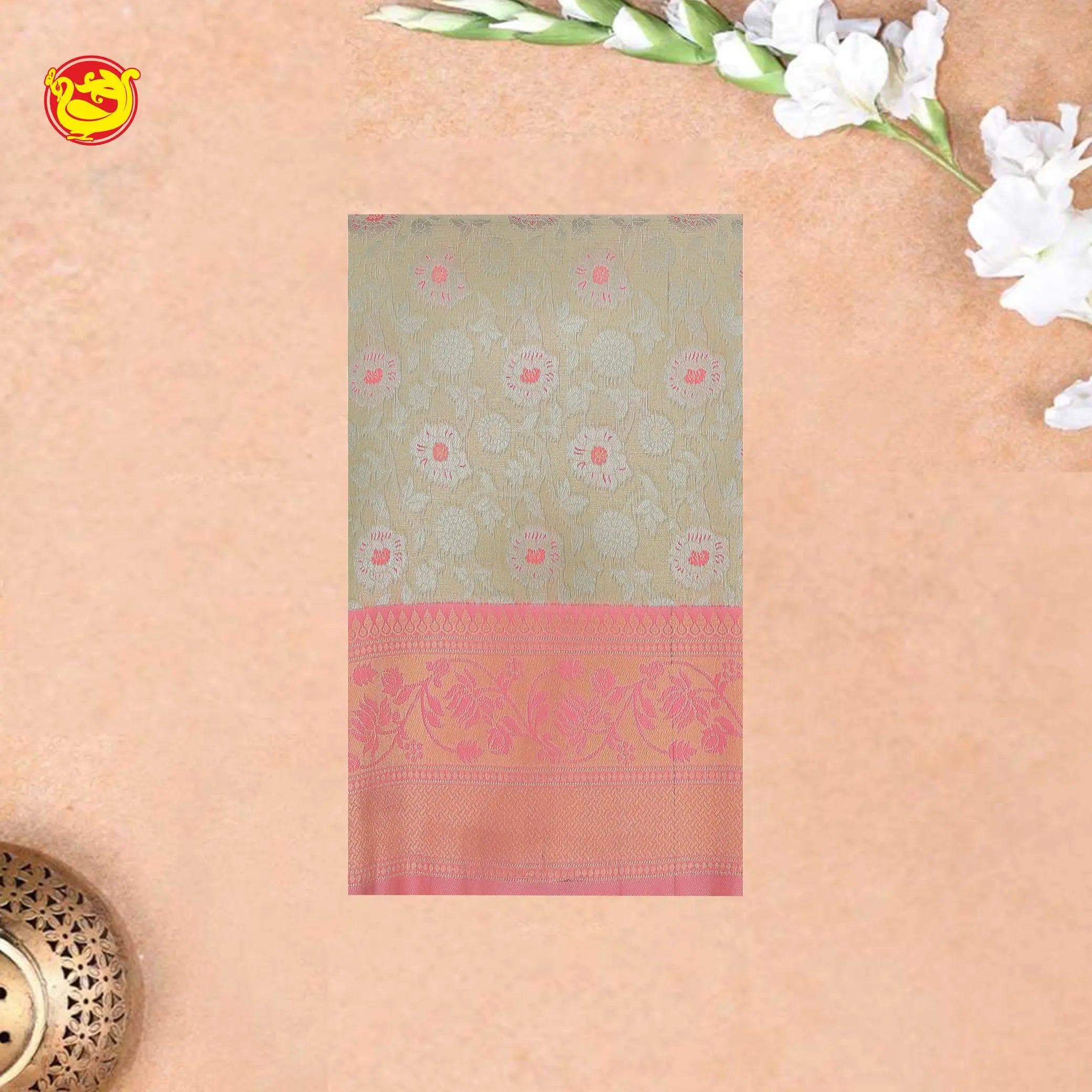 Sandal with Pink Tissue Semi Silk Saree