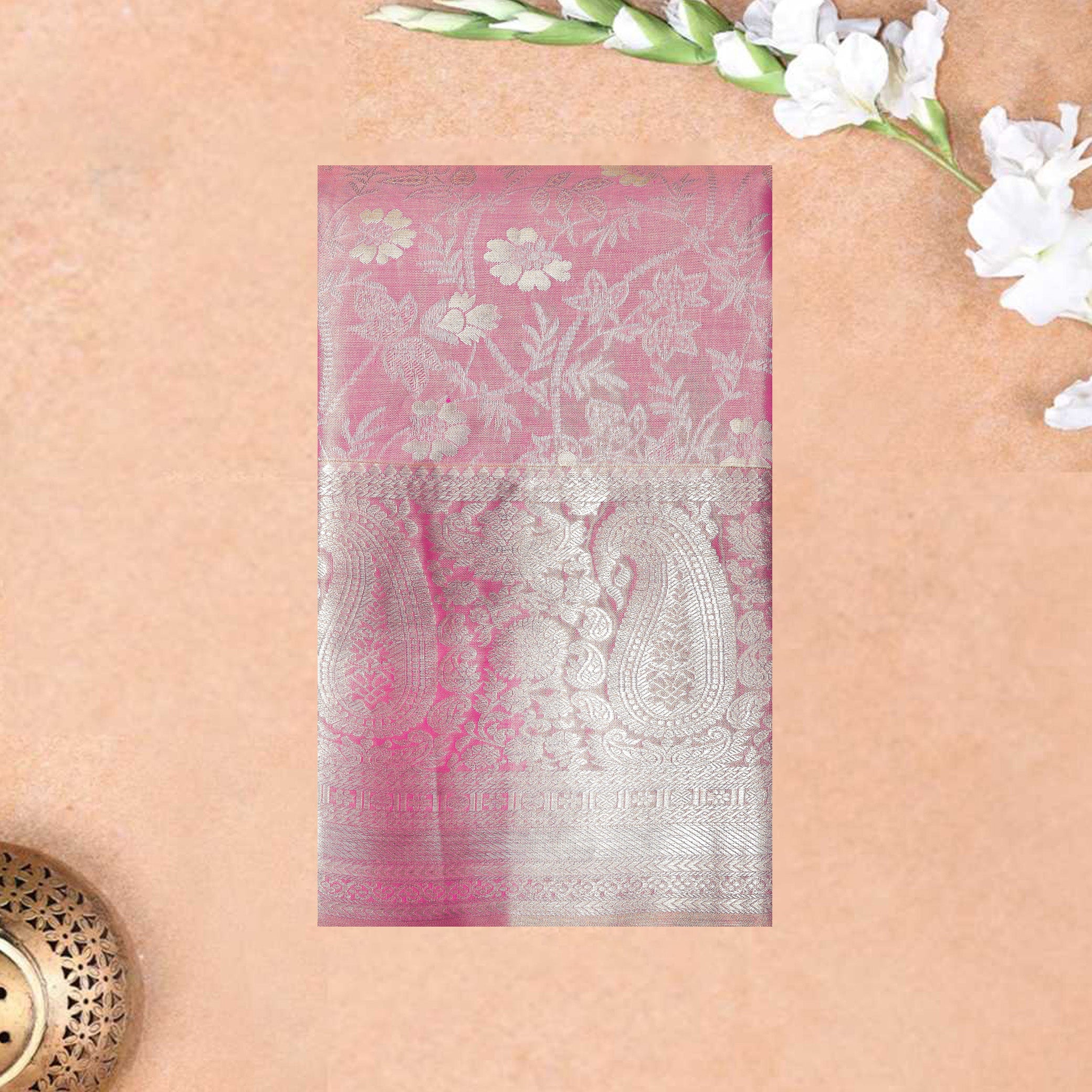 Pink With Golden Zari Border Wedding Silk Saree