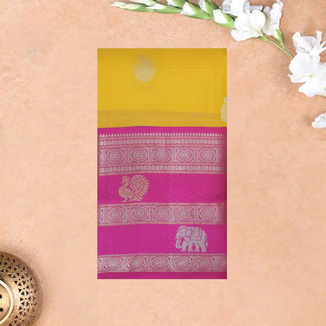 YELLOW WITH PURPLE Traditional Soft Silk Saree