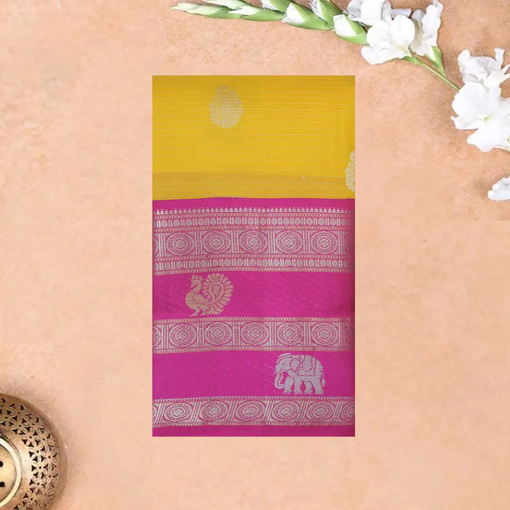 Yellow with Pink  hamsam silk saree