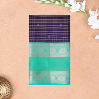 Dark Purple With Teal Green Gold Zari Yuvana Semi Soft Silk Saree