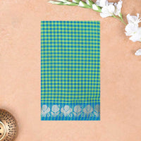 Green Colour Small Checked Pattern Pure Chettinad Cotton Saree without Blouse