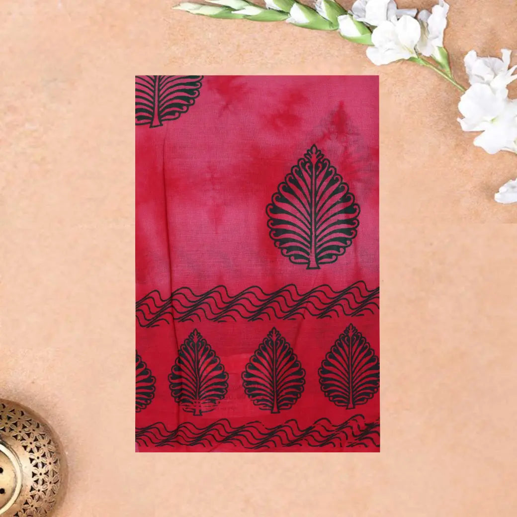 pink - red Sungudi Cotton Saree without Blouse