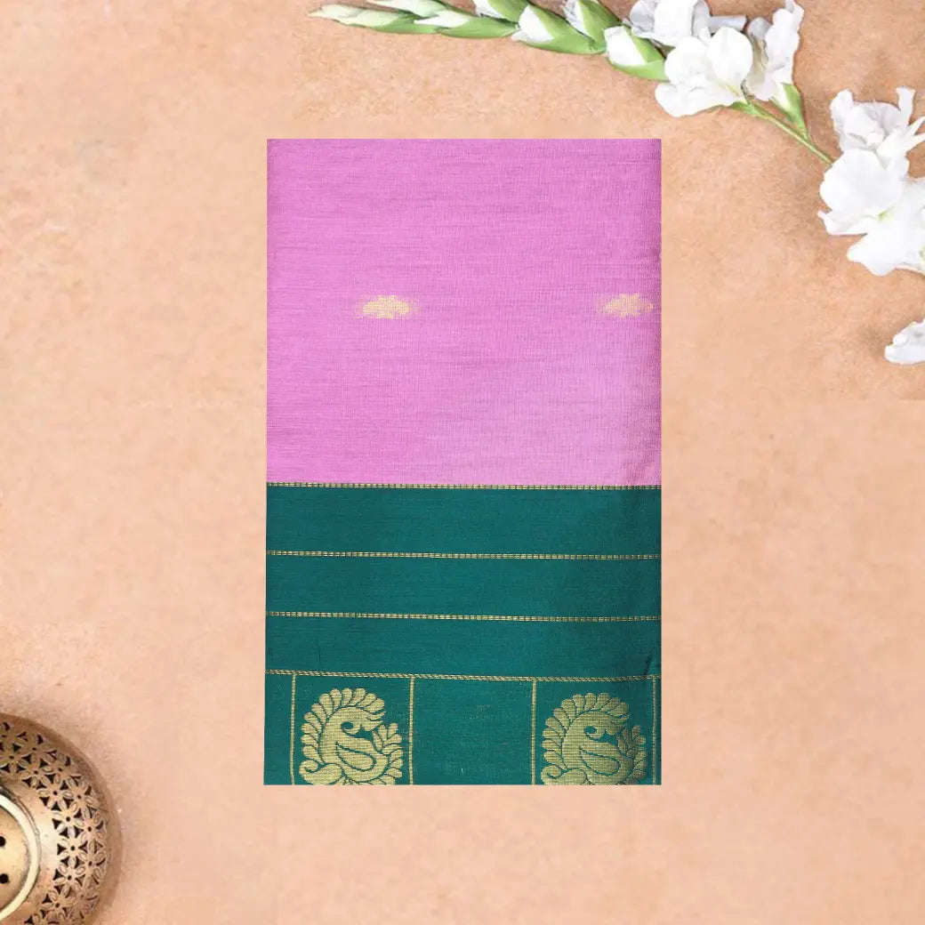 Baby Pink With Green Premium Quality Kalyani Cotton Saree