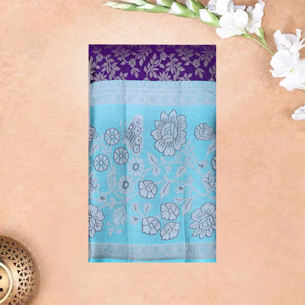 Purple with Sky Blue  Kanchipuram Wedding silk saree