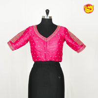 Pink Embroidered readymade blouse with cut work in sleeves - Thenianantham