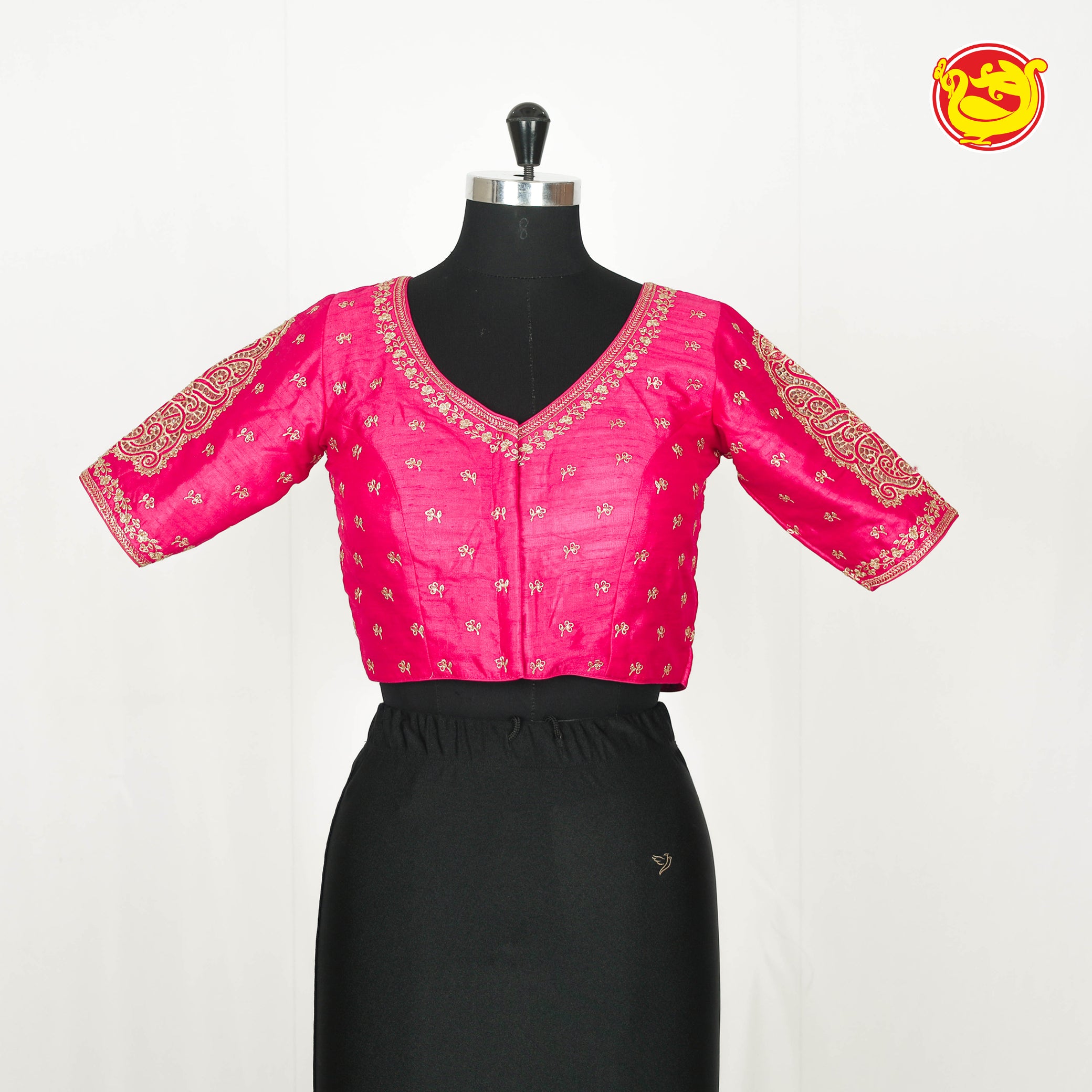 Pink Embroidered readymade blouse with cut work in sleeves