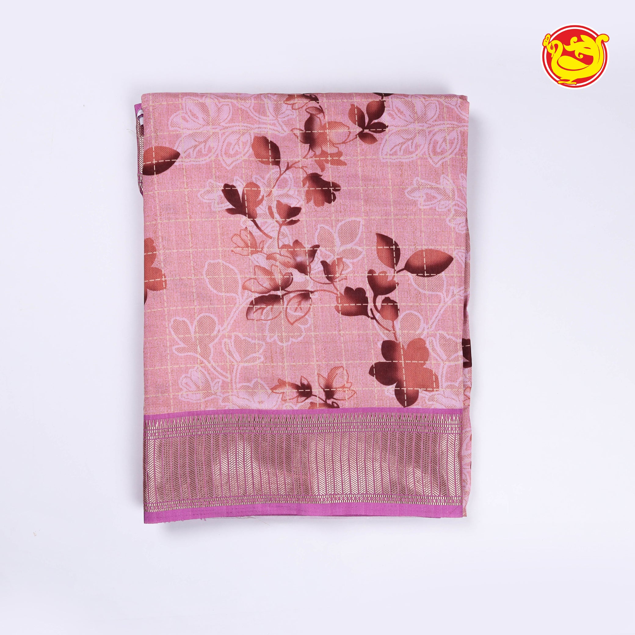 Rose digital printed Assam silk saree