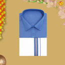 Blue With White Readymade Shirt And Matching Border Dhoti Set for Men