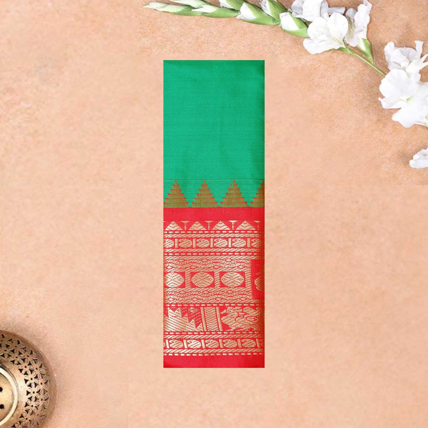 Green with Red Gadwal silk saree