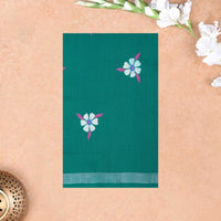 Green Linen Cotton Saree with Contrast Blouse