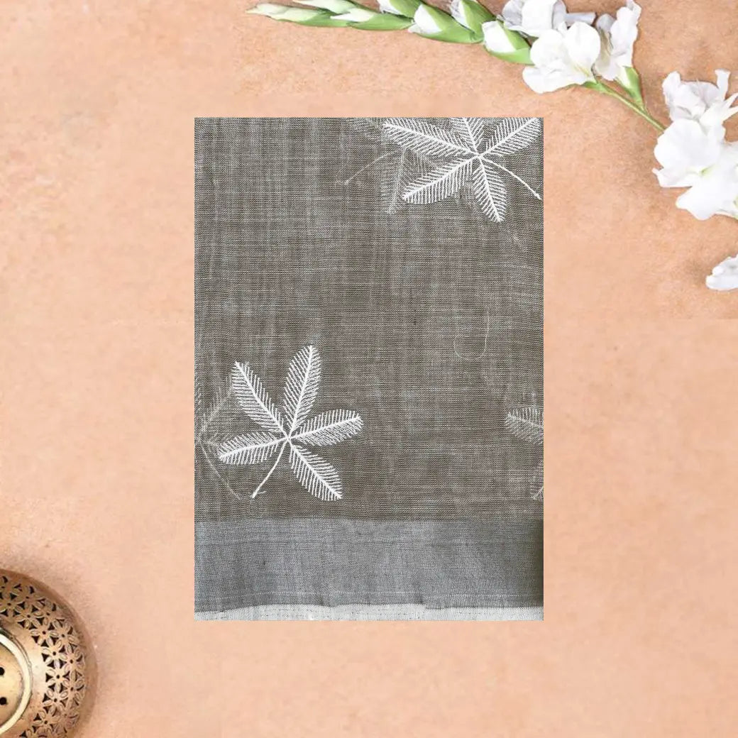 Brownish Grey Color Linen Cotton Saree