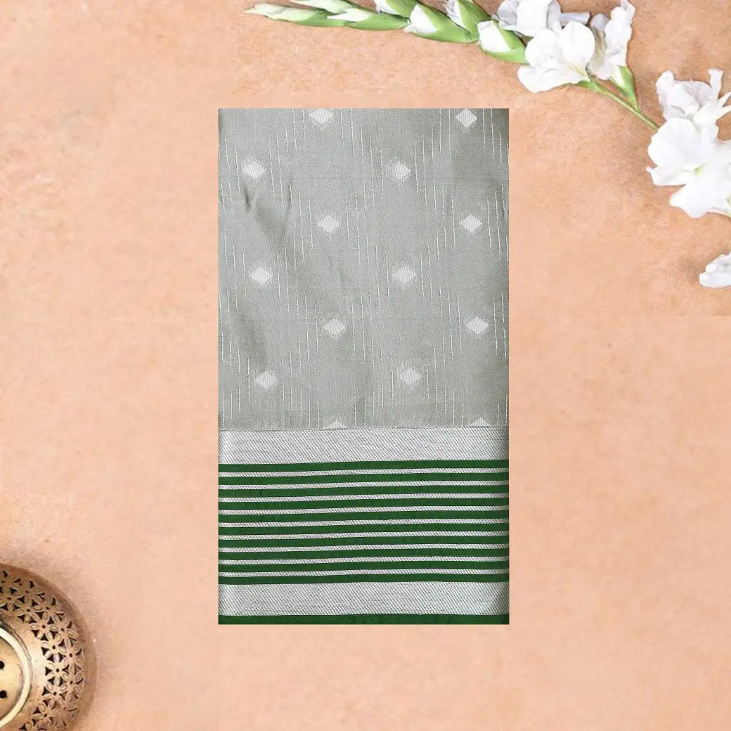 GREY with GREEN Soft Silk Saree