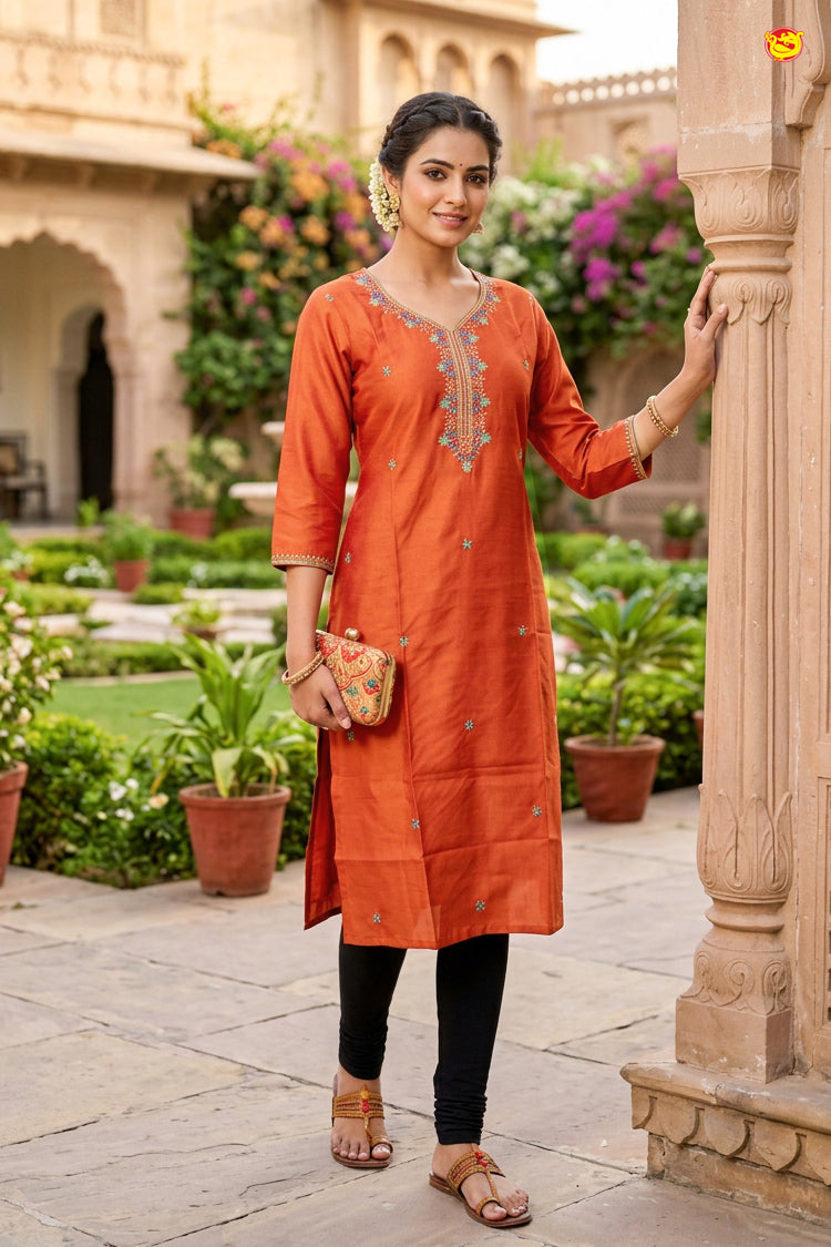 Rust Orange Color Ladies Readymade Straight Cut Top