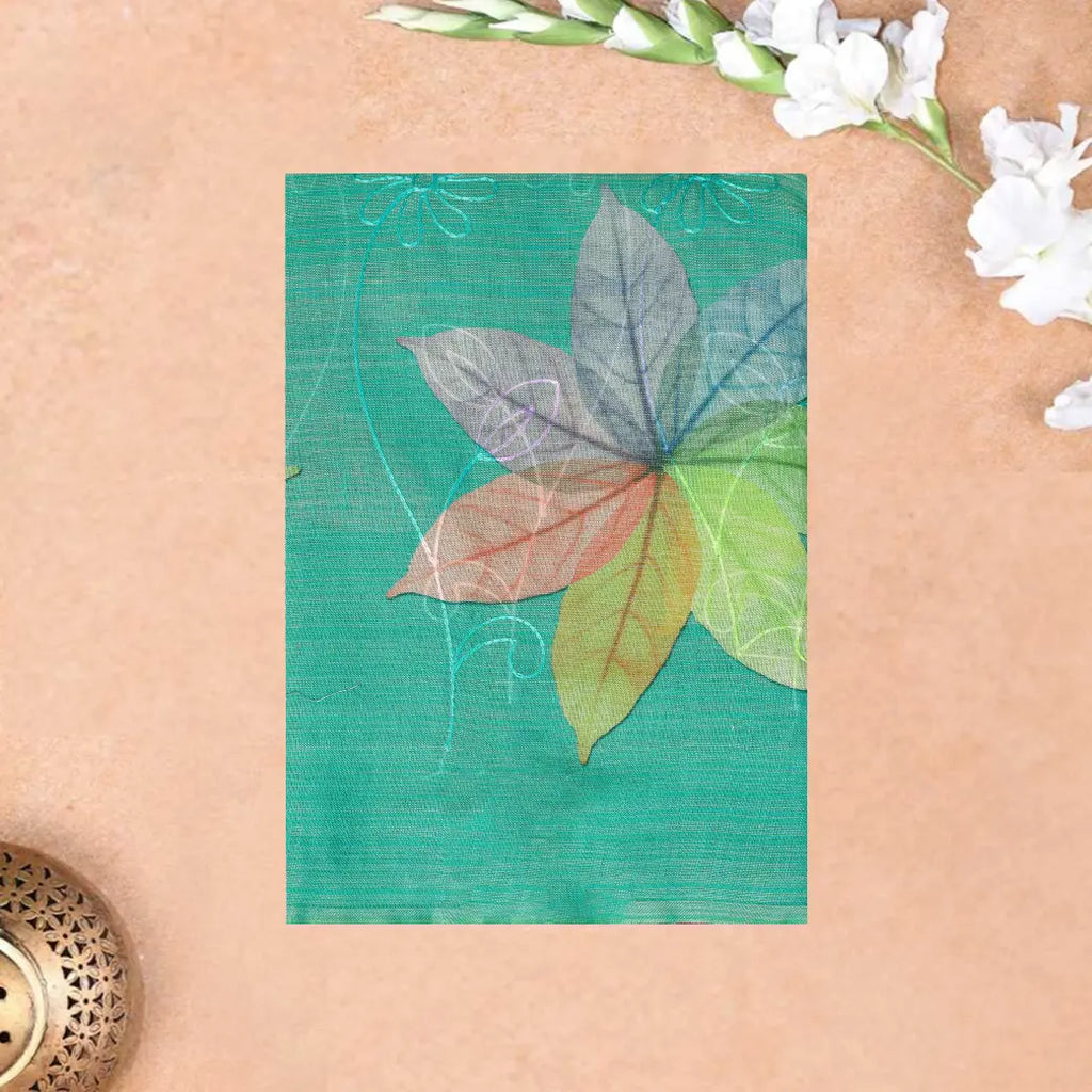 Cyan Green with Floral Design Trendy Tissue Fancy Saree