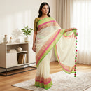 Off White With Multi Colour  Mul Mul Cotton Saree