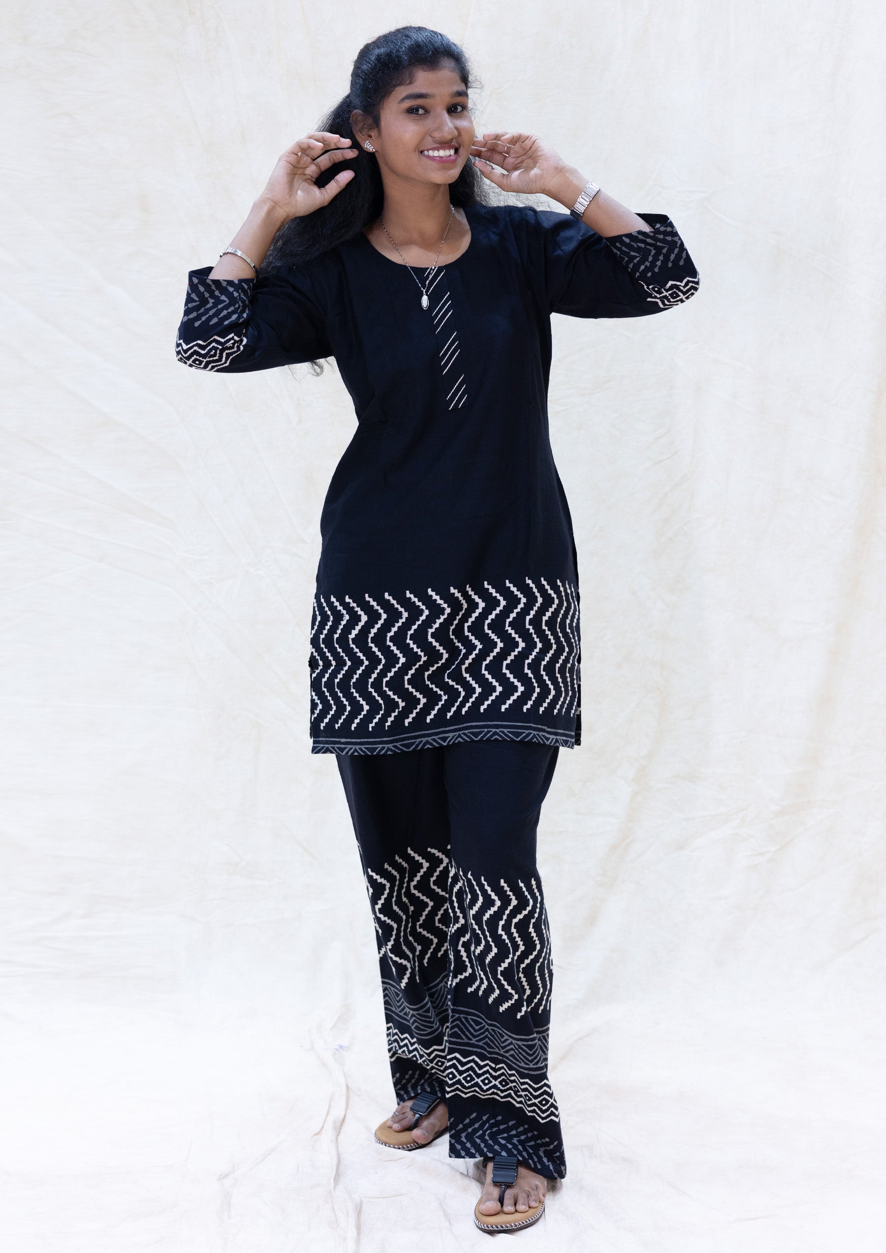 Mega- Black Color Ladies Branded Co-ord-set Readymade