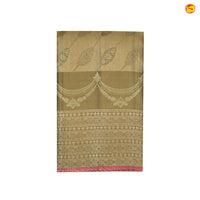 Golden Brown With Leaf Floral Motifs Gold Zari Long Border Pure Kanjivaram Wedding Silk