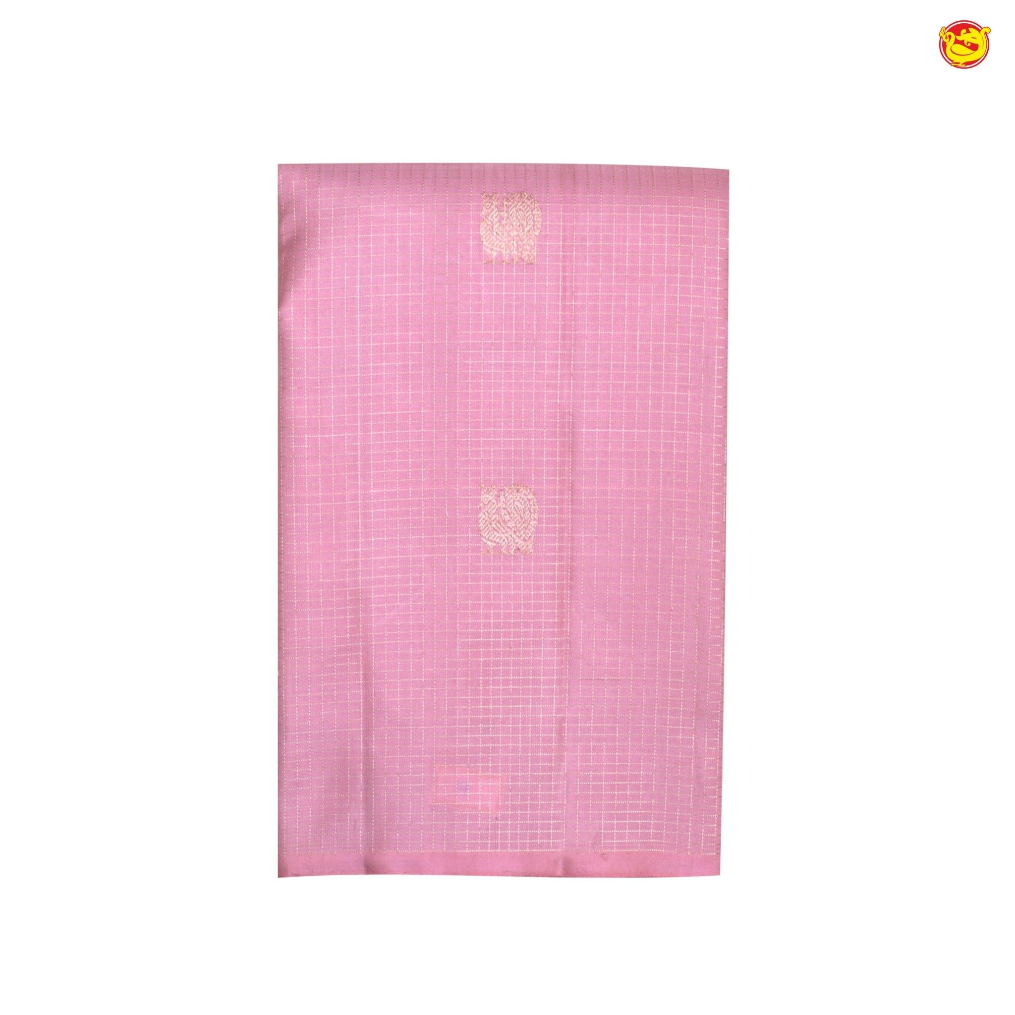 Onion Pink With Wine Checked Motifs and Peacock Buttas Gold Zari Yuvana Pure Soft Silk Saree