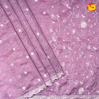 Purple With Cutwork Border With Zari Handwork Floral Design Tissue Crush saree - Thenianantham