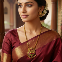 Antique  Lakshmi God Design With Rupy Stone Work Earring Set  Necklace