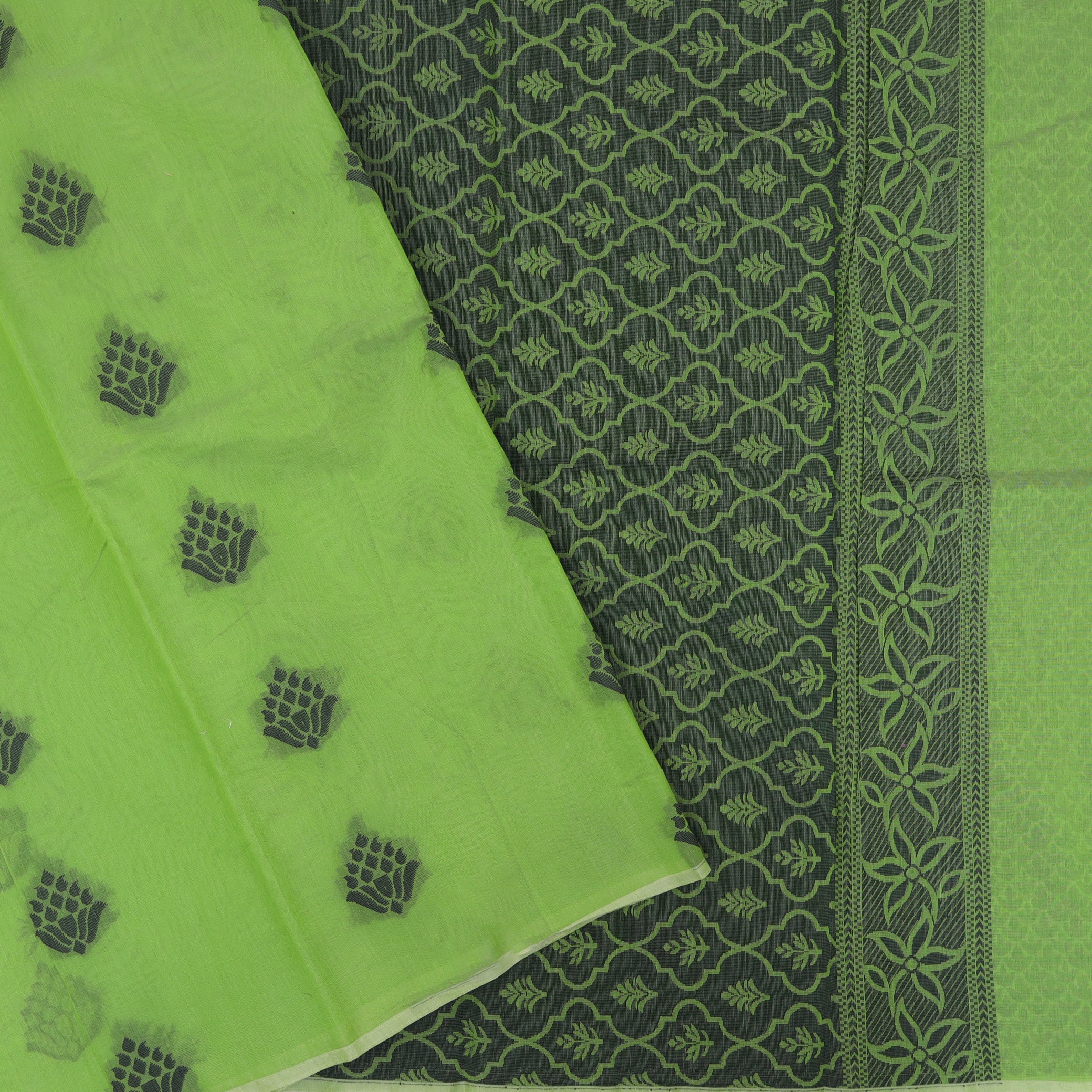 Parrot Green With Black Zari  Silk Cotton Saree
